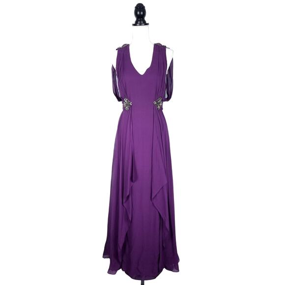 Badgley Mischka Collection Purple Silk Chiffon Gown with Jeweled Details Size 4 - Picture 3 of 10